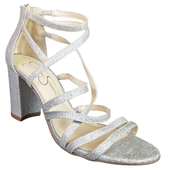Jessica Simpson silver chunky heel glitter formal sandals size 7 - Picture 1 of 12